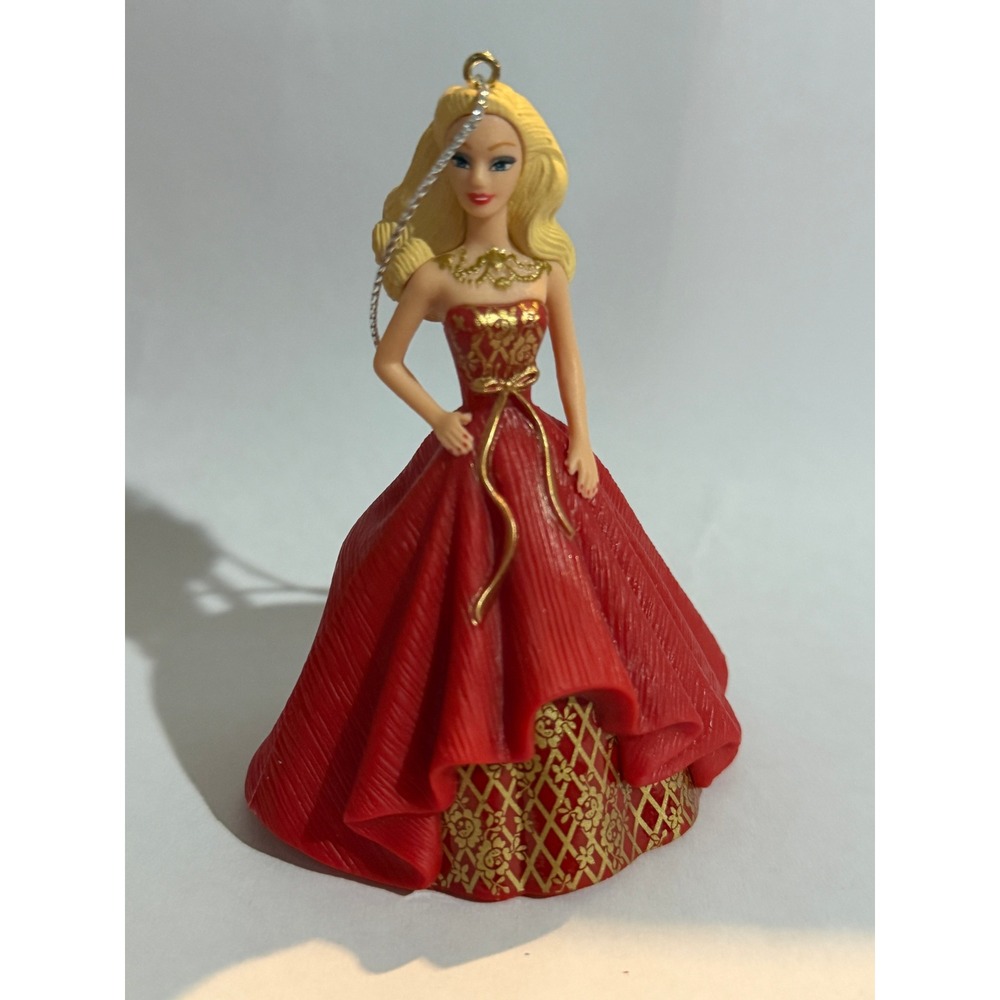 2014 Holiday Barbie Christmas Ornament Red Gown Gold Filigree Collector Mattel